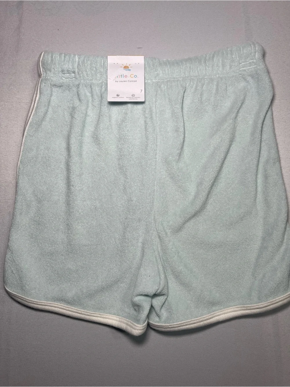 Little Co Light Blue Dolphin Terry Cloth Boys 7 Drawstring Long Shorts - Picture 4 of 4